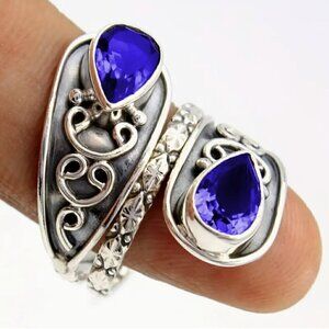 Vintage-Inspired Silver-Plated Wrap Ring with Waterdrop Gemstone